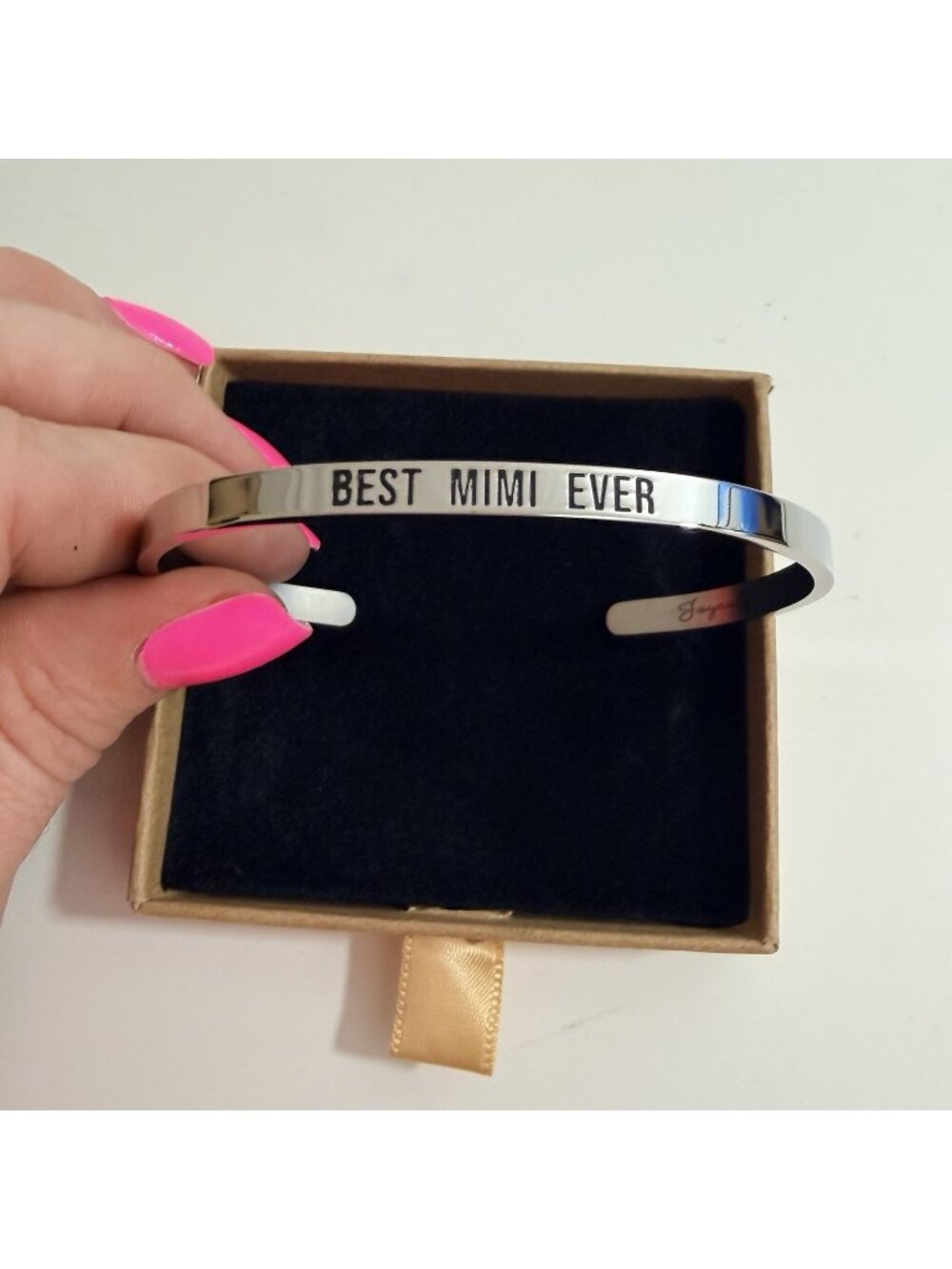JoyCuff Silver ‘Best Mimi Ever” Cuff Bracelet